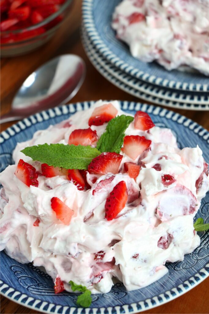 Strawberry cheesecake salad on plate