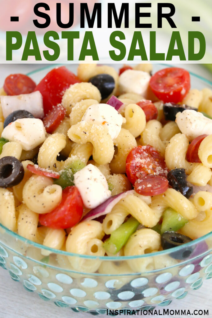 Closeup shot of summer pasta salad in bowl