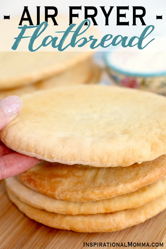 Closeup shot of stack of air fryer flatbread on cutting board