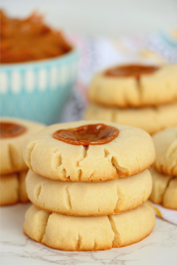 Closeup shot of stack of dulce de leche cookies