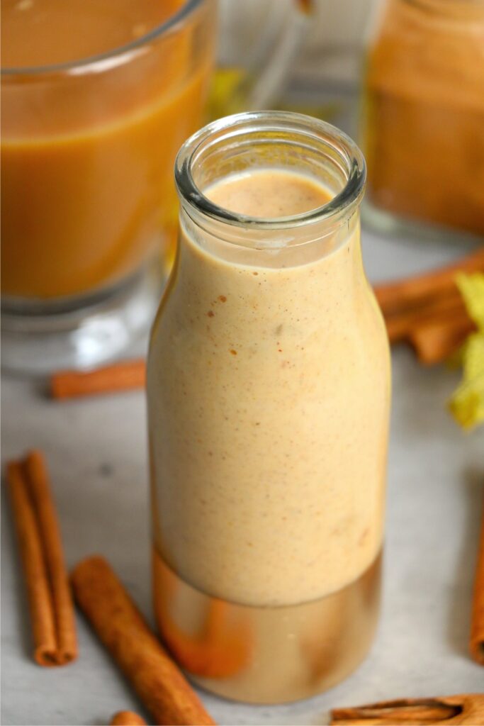 Homemade pumpkin coffee creamer in glass jar