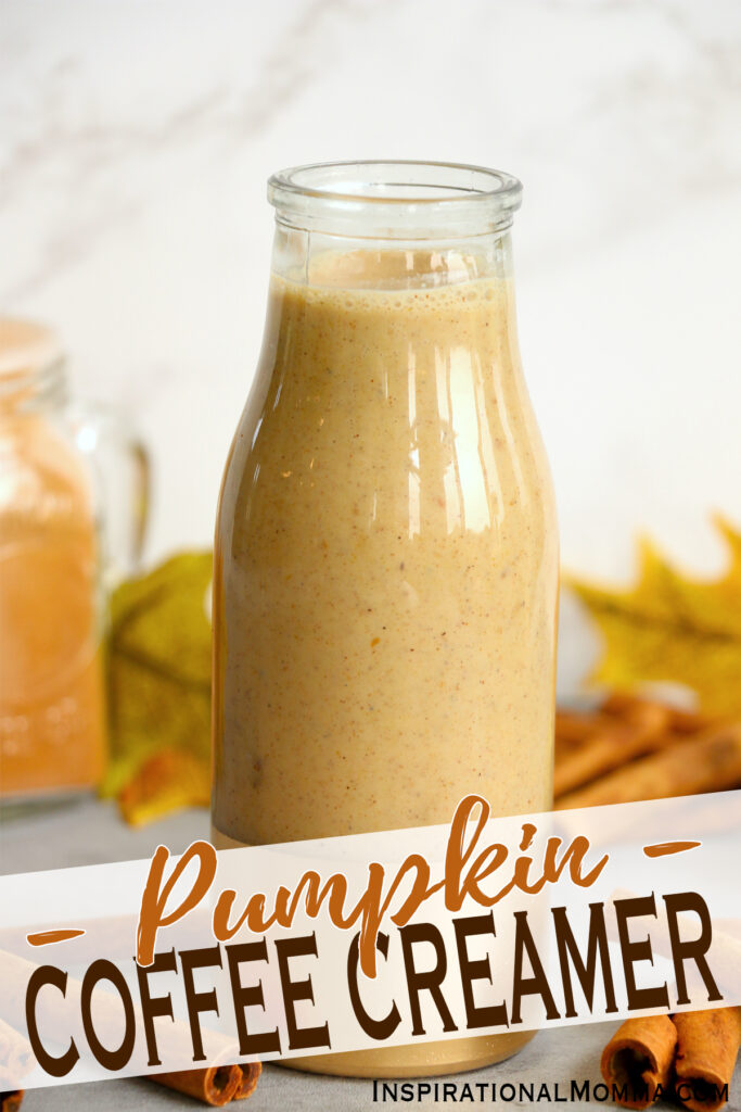 Closeup shot of homemade pumpkin coffee creamer in glass jar