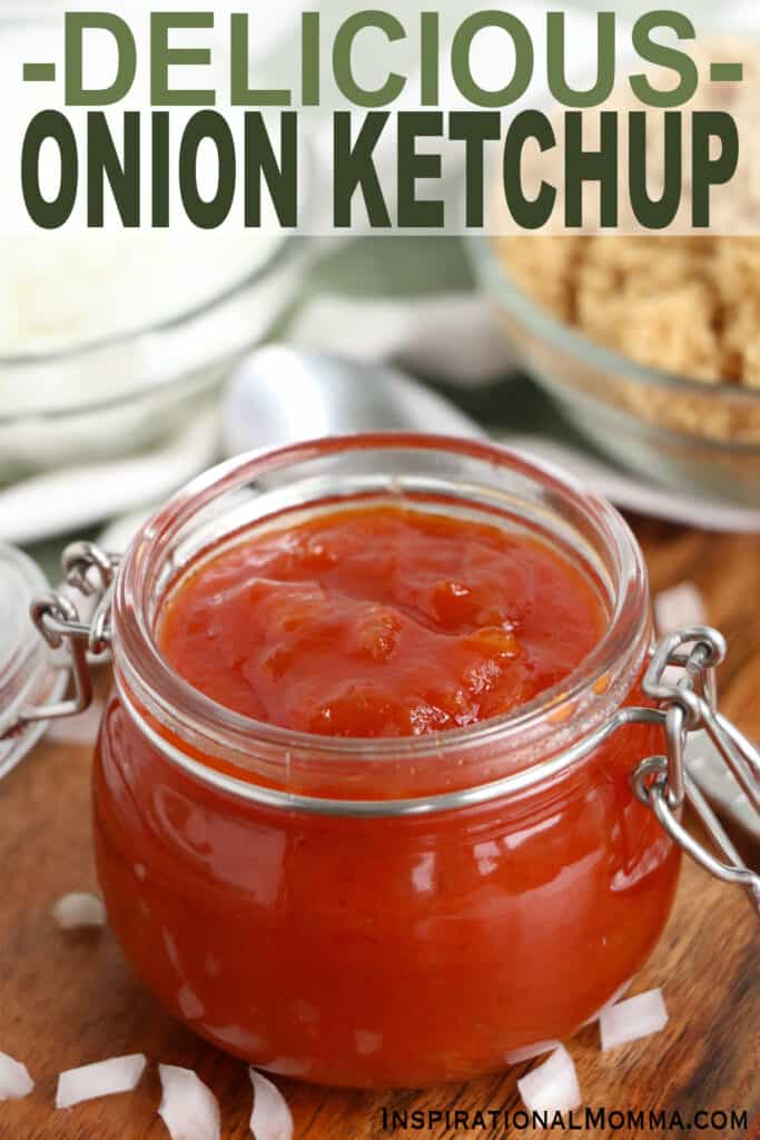 Closeup shot of onion ketchup in glass jar