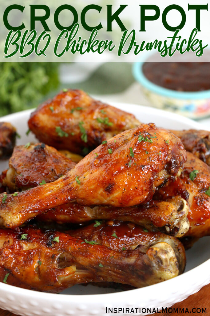 Closeup shot of crock pot bbq chicken drumsticks on plate