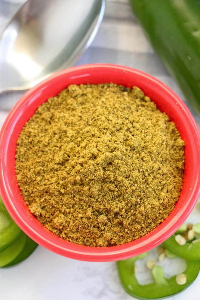 Overhead shot of bowlful of jalapeno powder