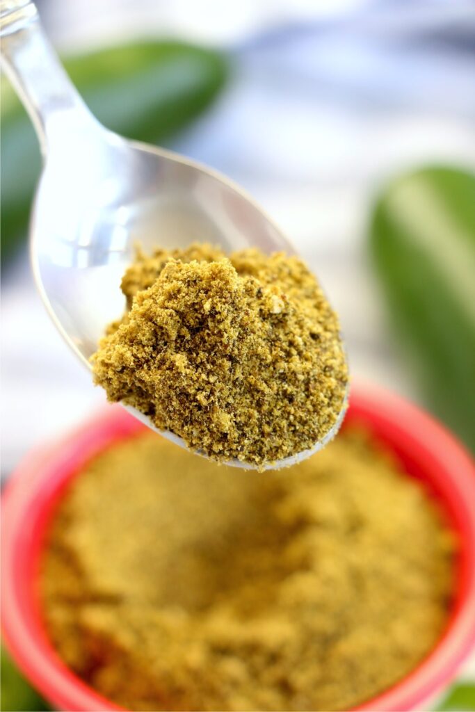 Closeup shot of spoonful of jalapeno powder