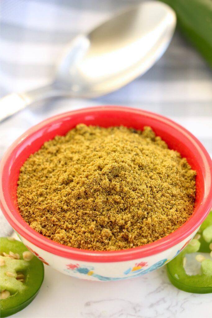 Closeup shot of bowlful of jalapeno powder