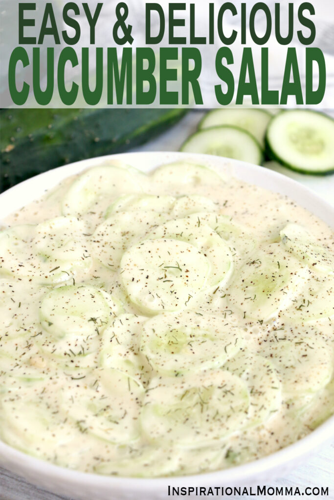 Closeup shot of creamy cucumber salad with Miracle Whip in bowl