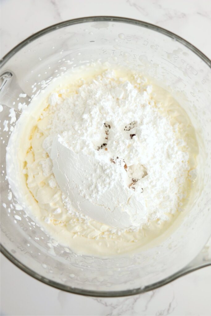 Overhead shot of frosting ingredients in bowl