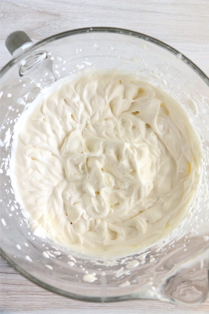 Overhead shot of whipped cream in bowl