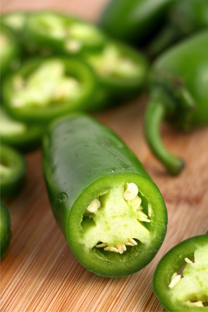 Closeup shot of sliced jalapenos