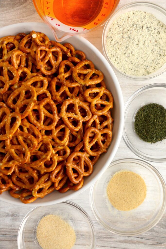 Overhead shot of ingredients in individual bowls