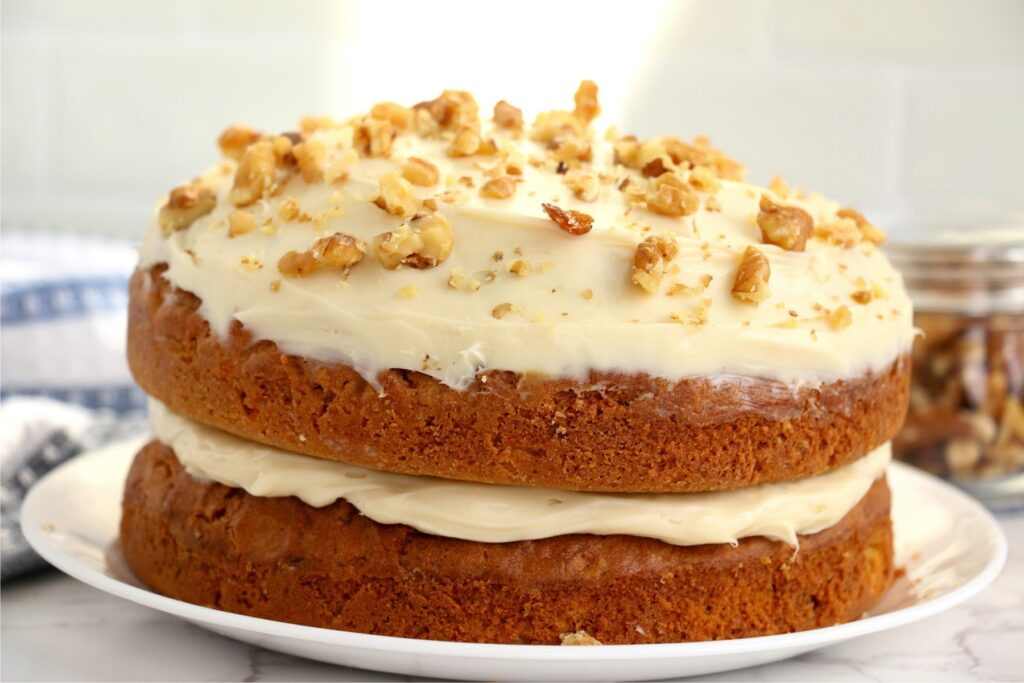 Air fyer carrot cake on plate.