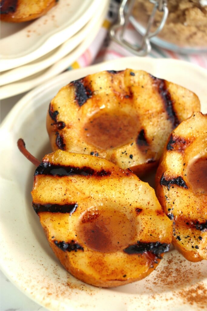 Closeup shot of grilled pears on plate
