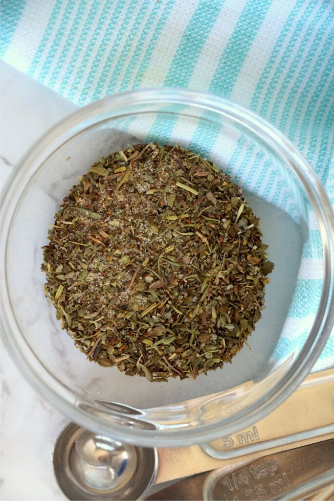 Overhead shot of meatloaf seasoning in bowl