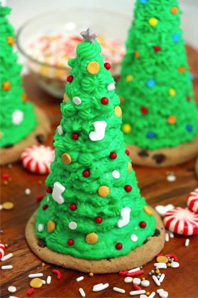 Closeup shot of sugar cone Christmas trees on table