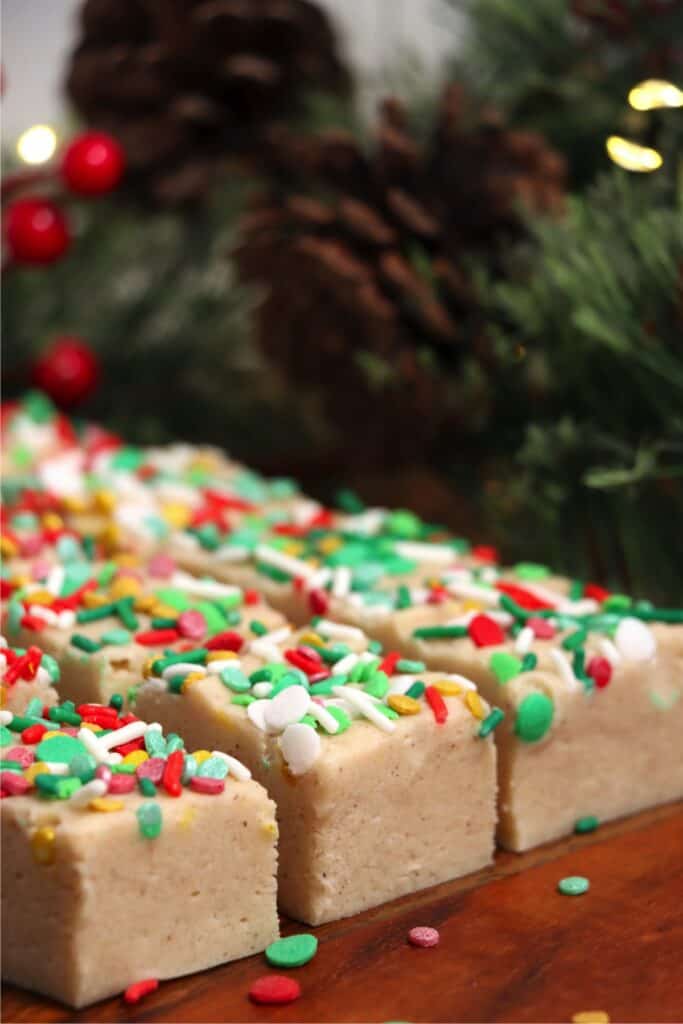 Closeup shot of Christmas cookie fudge squares on table