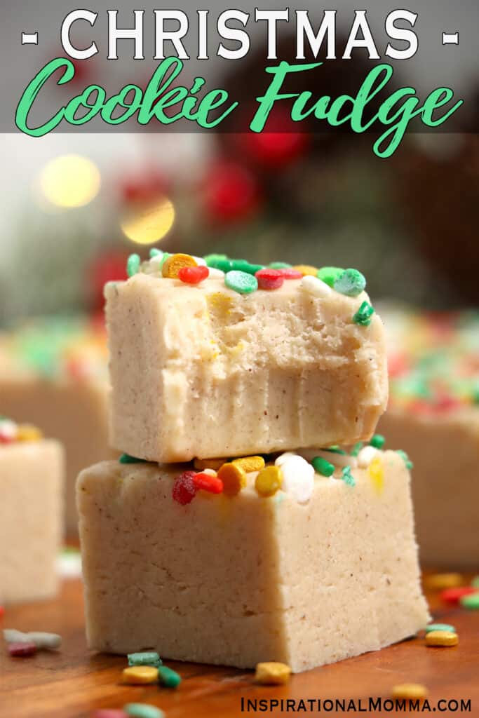 Closeup shot of Christmas cookie fudge squares stacked atop one another.