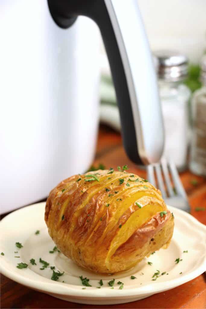 Air fryer Hasselback potato on plate