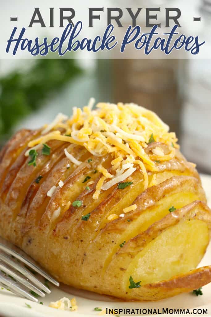 Closeup shot of air fryer Hasselback potato on plate