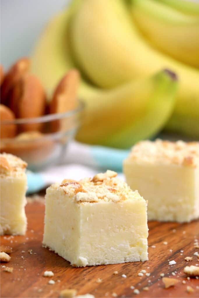 Closeup shot of banana fudge squares on cutting board