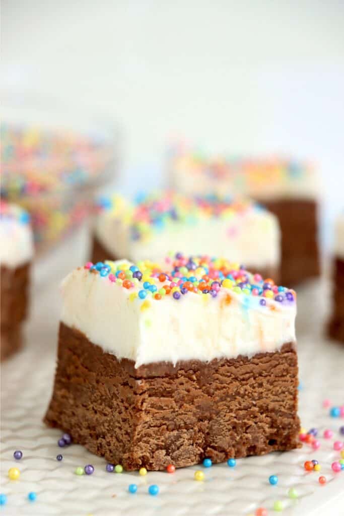 Closeup shot of frosted fudge square