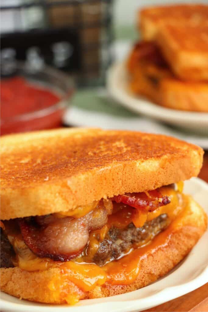 Closeup shot of grilled cheese bacon hamburger on plate