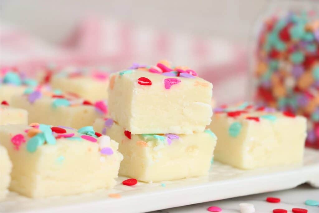 Close up shot of potato fudge squares on plate