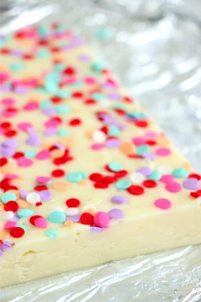 Closeup shot of slab of potato fudge