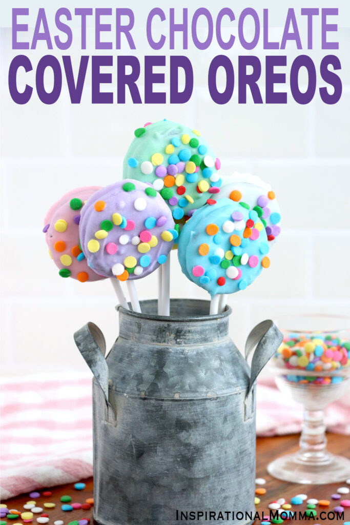 Easter chocolate covered Oreos on stick in metal pot