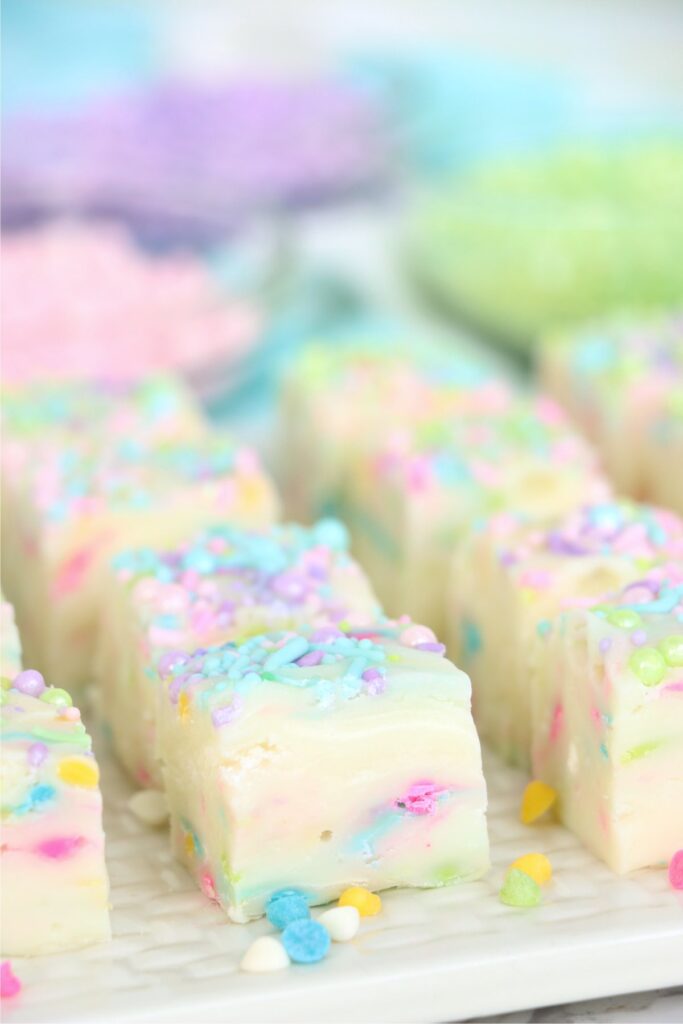 Closeup shot of Easter fudge squares on plate