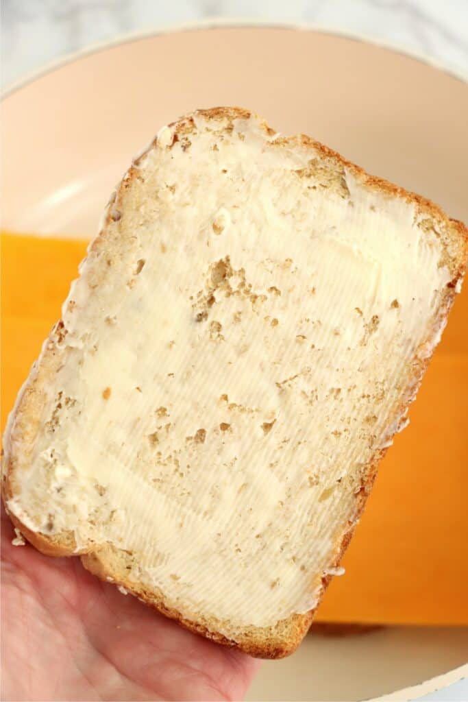 Closeup shot of buttered bread