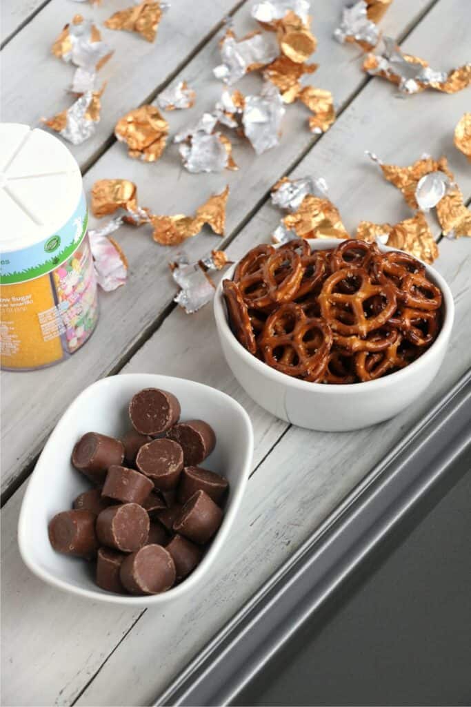Individual pretzel bite ingredients in bowls on table
