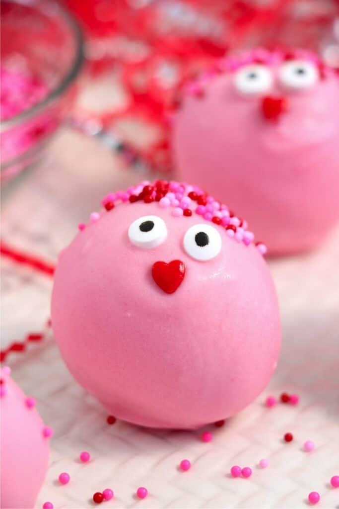 Closeup shot of Valentine Oreo truffles on plate