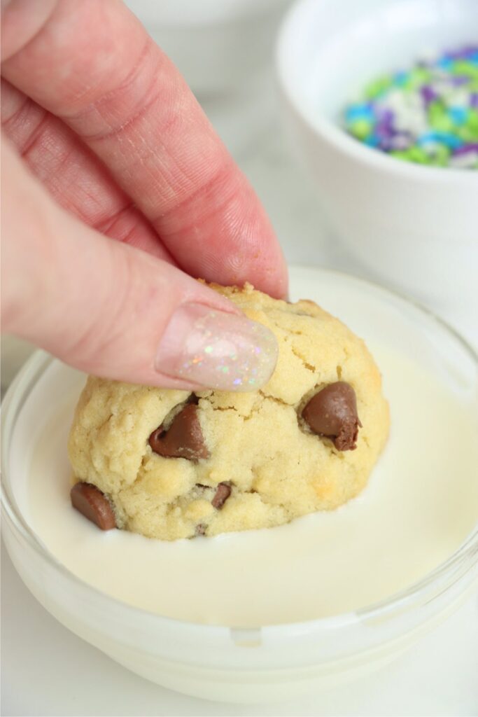 Closeup shot of chocolate chip cookie beind 