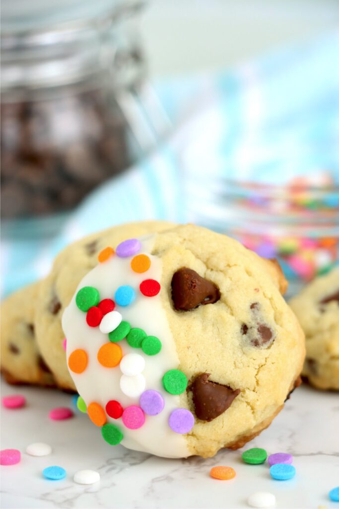 Closeup shot of chocolate chip Easter cookie on table