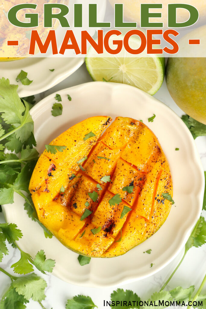 Overhead shot of grilled mango on plate