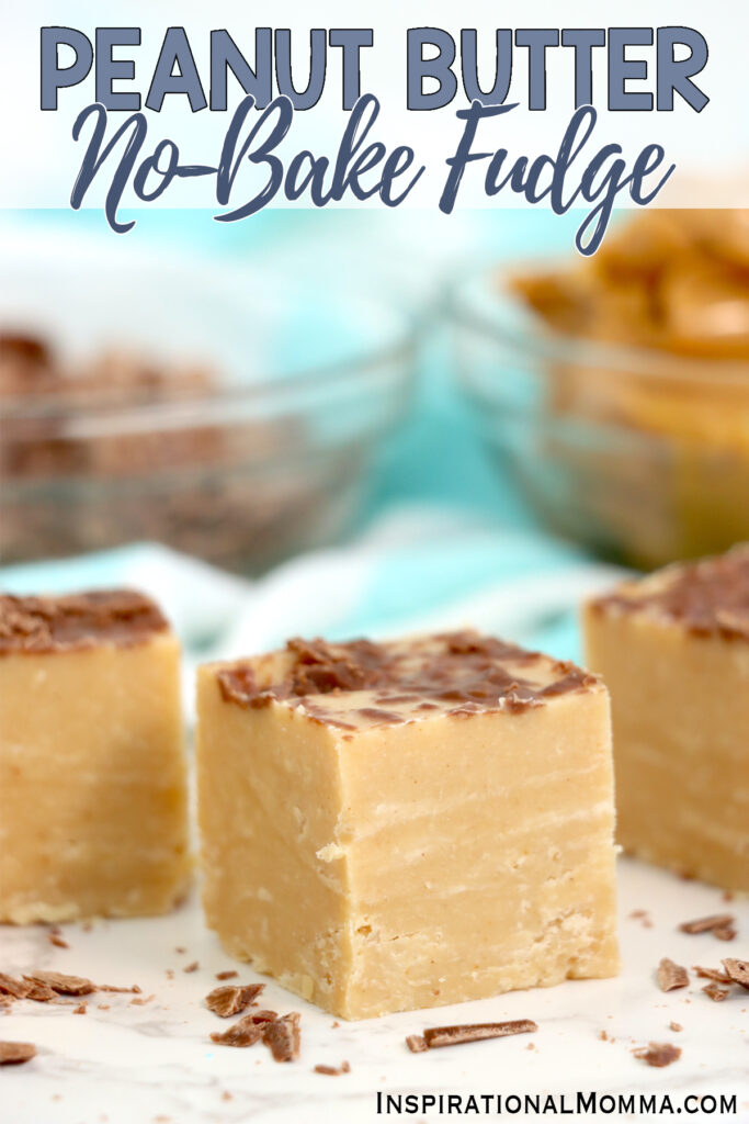 Closeup shot of no bake peanut butter fudge squares on table