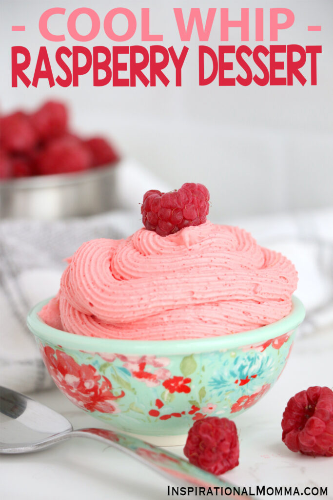 Closeup shot of bowlful of raspberry Cool Whip dessert.