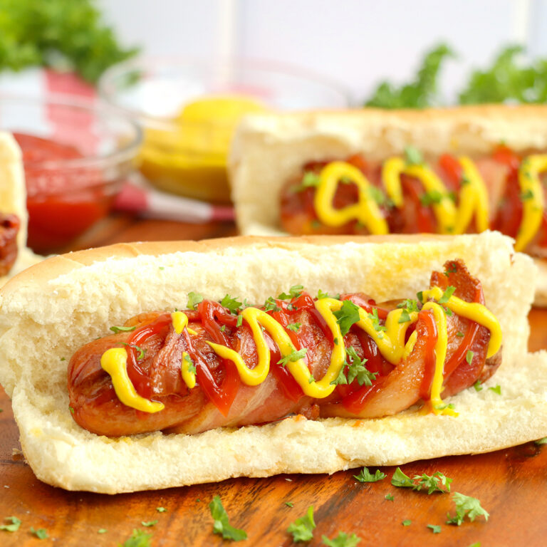 Air Fryer Bacon Wrapped Hot Dogs