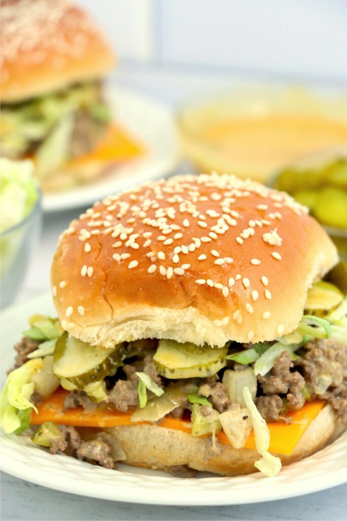 Closeup shot of Big Mac sloppy Joes on plate