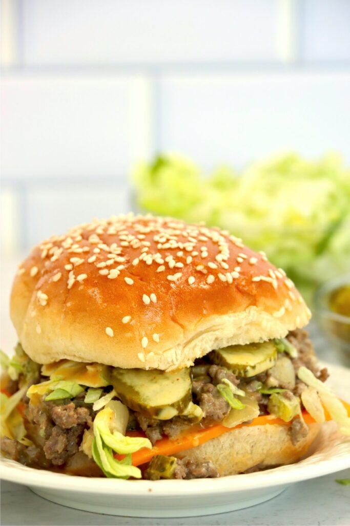 Closeup shot of Big Mac sloppy Joe on plate