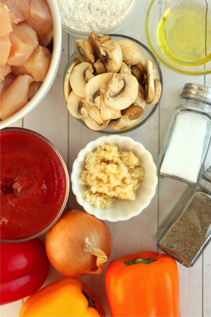 Overhead shot of individual recipe ingredients on table