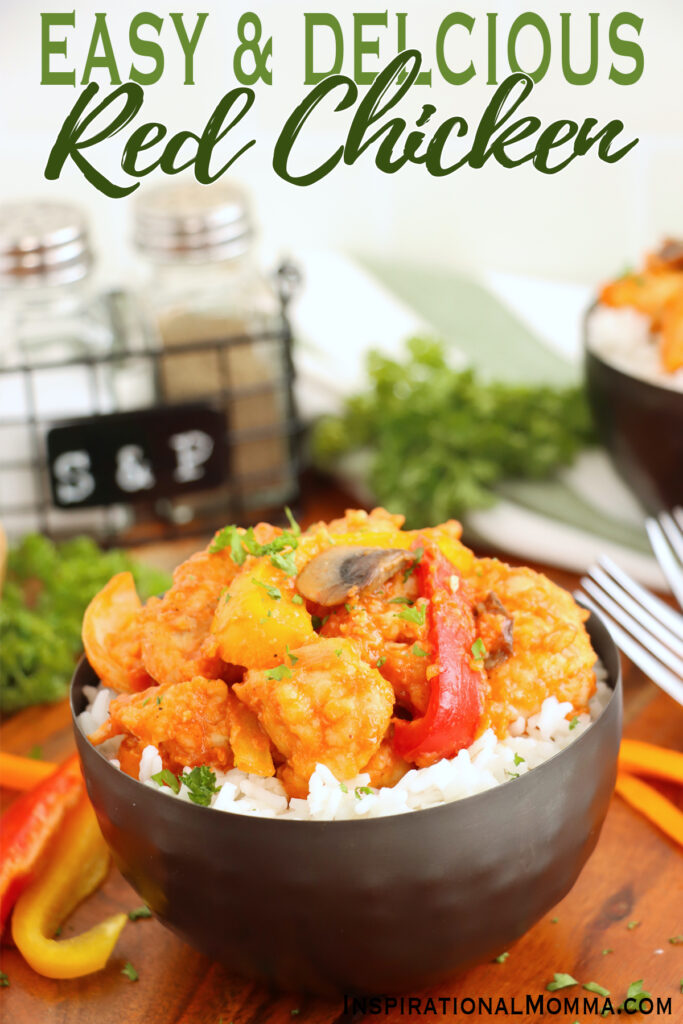 Bowful of red chicken and rice