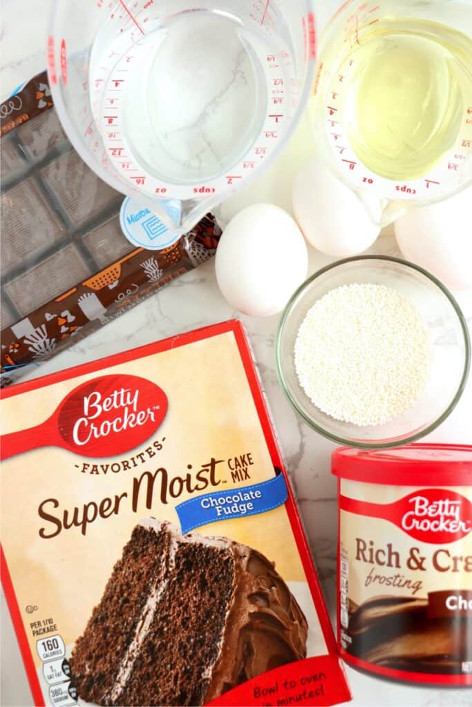 Overhead shot of inidividual cake pop ingredients on table