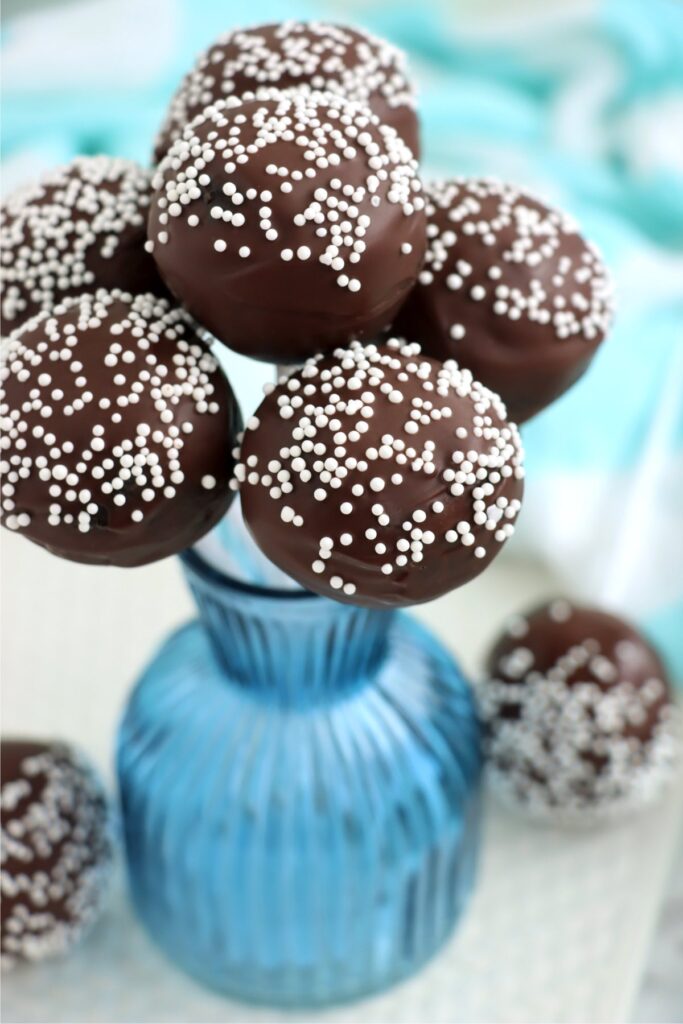 Closeup shot of vase full of copycat Starbucks cake pops