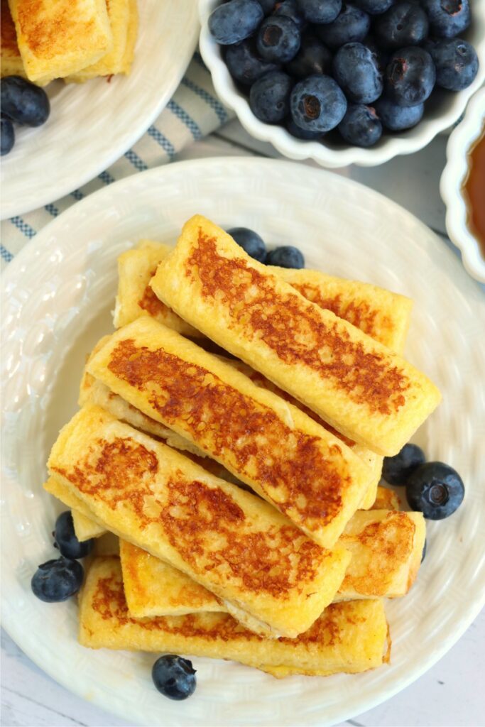 Overhead shot of plateful of Jack in the Box French toast sticks