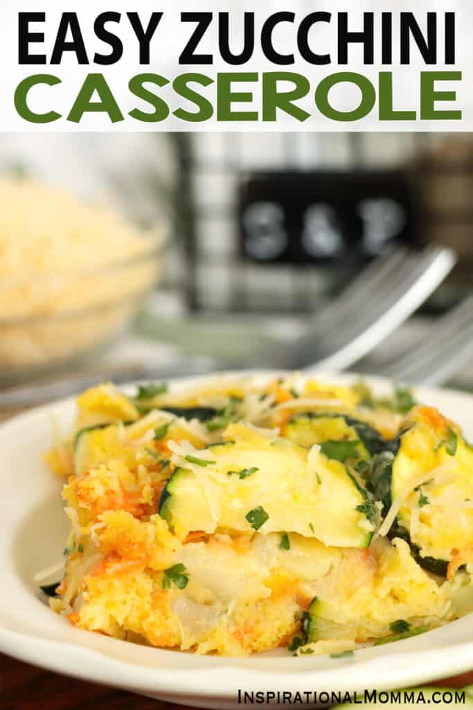 Closeup shot of slice of zucchini carrot casserole on plate