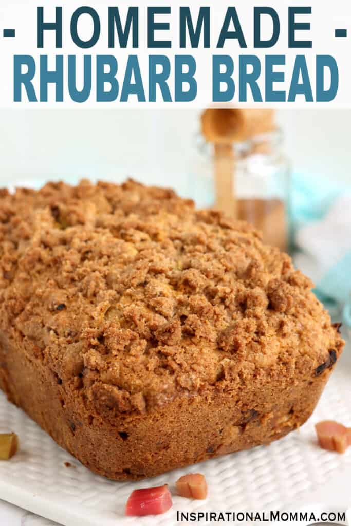 Closeup shot of rhubarb nut bread loaf on plate