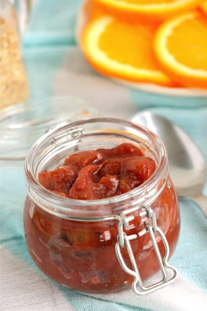 Jarful of homemade rhubarb jam